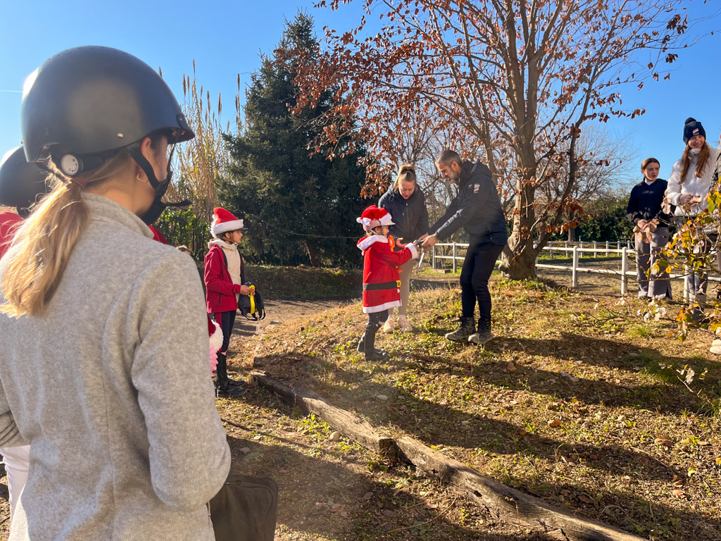 cavaliere junior impegnato nel salto ostacoli al concorso sociale di natale
