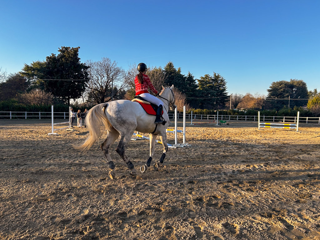 bambini e cavalli in gara di salto ostacoli durante concorso sociale