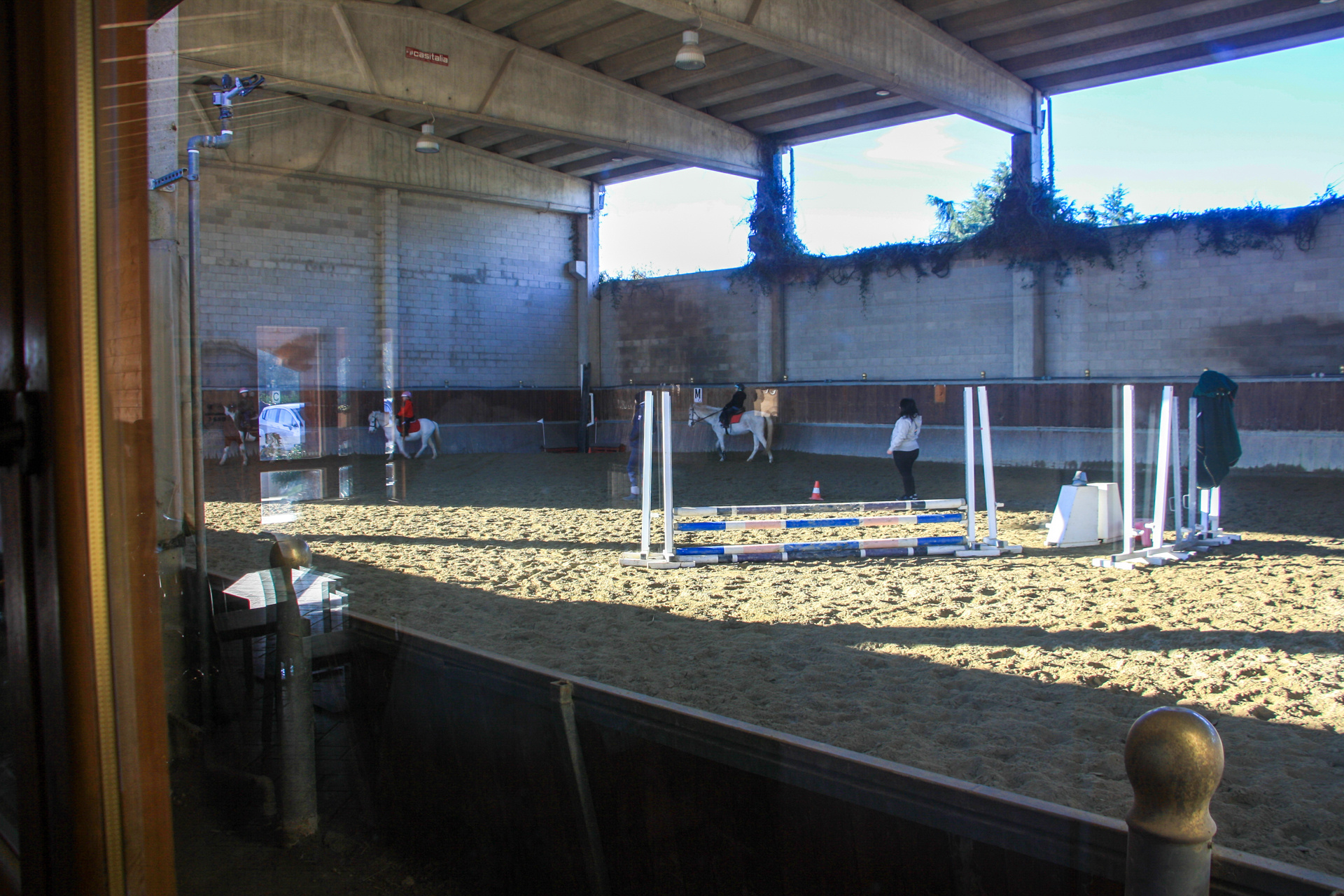 Campo interno attrezzato per allenamenti e attività equestre